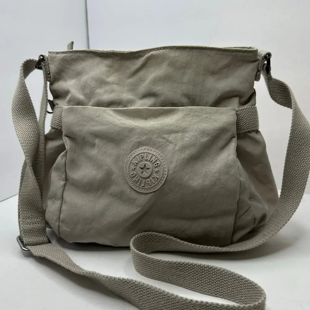 Kipling Addison Small Crossbody Bag Grey/Sage Nylon Adjustable Strap Neutral
